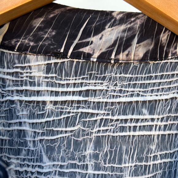 Komarov Black Marble Collared Long Sleeve Charmeuse Crinkle Mini Dress Small - Picture 7 of 10